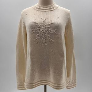 Westbound Cream Snowflake Design Sweater- M